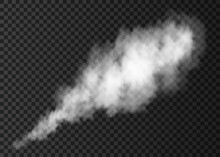 White Fire  Smoke Puff  Isolated On Transparent Background.