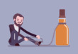 Man with bottle in alcohol dependency