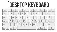 Keyboard Isolated Vector. Layout Template. Classic Keyboard. White Buttons. Computer Desktop. Electronic Device. Isolated On White Realistic Illustration