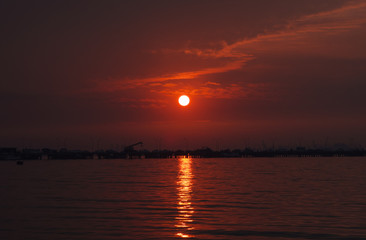 Wall Mural - colorful of sunset on sea scape background