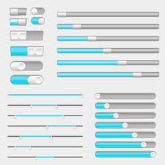 Wall Mural - Set of gray and blue interface buttons, sliders