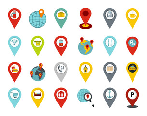 Poster - Pin map icon set, flat style