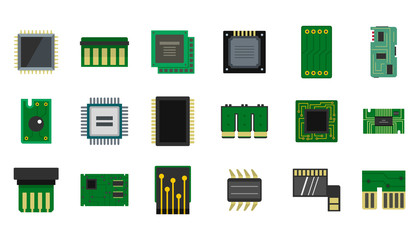 Poster - Micro chip icon set, flat style