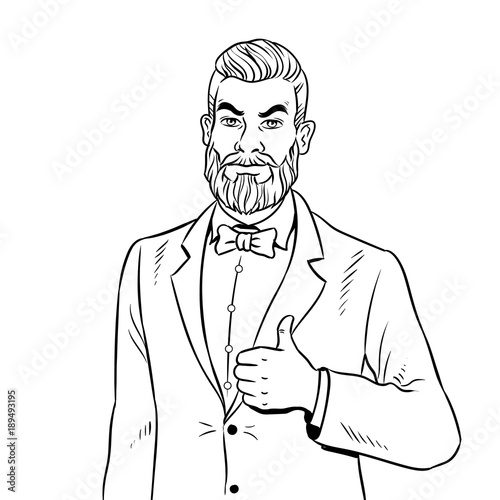 Man with beard thumbs up coloring book vector - Buy this stock ... Man with beard thumbs up coloring book vector - Buy this stock ...
