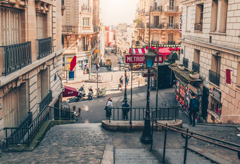Wall Mural - typical montmartre staircase and entrance to paris metro subway in paris, france