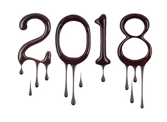 Date of the New Year 2018 year written by liquid chocolate