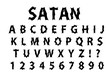 © Lucia Fox - Satan typography scary font. Lettering typeface gloomy hellouvin style. Trendy alphabet rock, goth, punk Latin letters from A to Z. Isolated on white background. Vector illustration