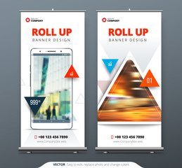 Wall Mural - business roll up banner stand. presentation concept. abstract modern roll up background. vertical ro