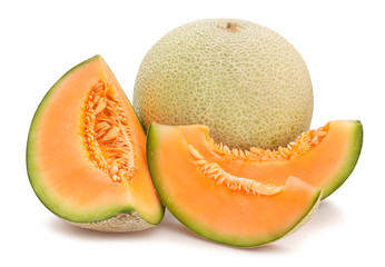 sliced cantaloupe melon path isolated