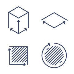 size, square, area concept linear icons. volume, capacity, acreage line symbols and pictograms. size