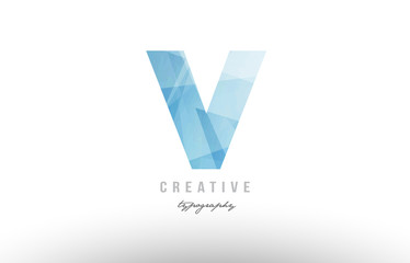 v blue polygonal alphabet letter logo icon design