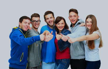 Sticker - Happy joyful group of friends cheering isolated on white background.