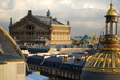 The roof of the Palais Garnier Opera House in Paris at sunset