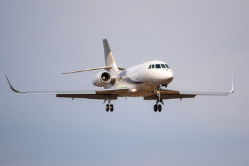 Small private business jet landing at the airport