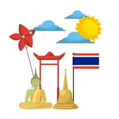 Wall Mural - thailand buddha flag temple kite symbol vector illustration