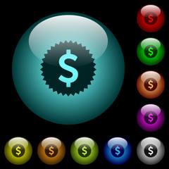 Poster - Dollar sticker icons in color illuminated glass buttons