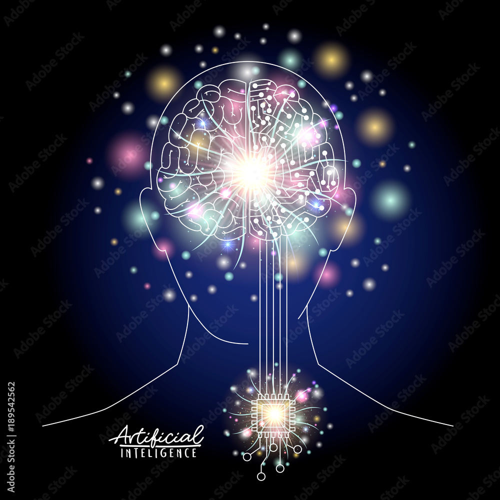 artificial intelligence poster with human head silhouette front view ...