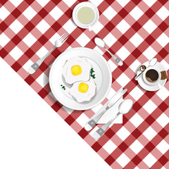 table for lunch with eggs illustration set two