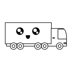 Canvas Print - uncolored  kawaii truck  vector illustration