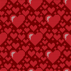 Wall Mural - Simple red heart sharp vector seamless pattern background pink color card beautiful celebrate bright red heart emoticon holiday art decoration.