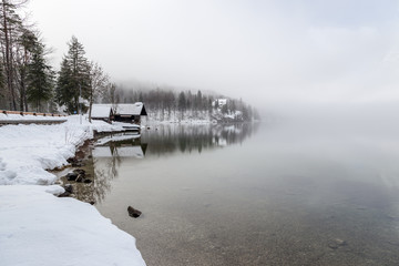 Canvas Print - Winter in the Lake Bohinj, Julian Alps