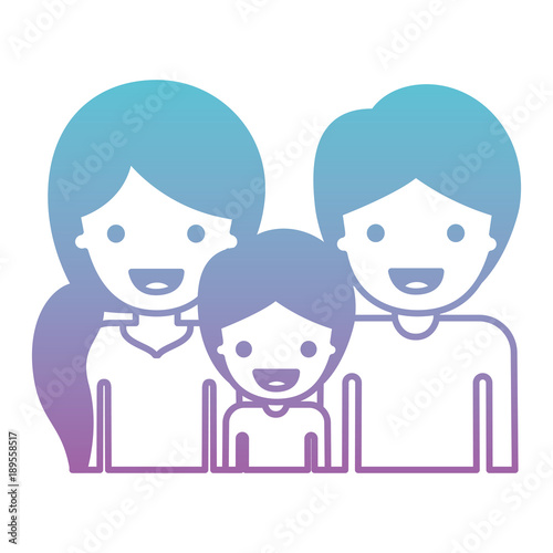Half Body People With Woman With Pigtail Hairstyle And Man And Boy Both With Short Hair In Degraded Blue To Purple Color Silhouette Vector Illustration Stock Vector Adobe Stock