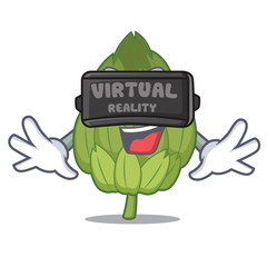 Poster - With virtual reality artichoke mascot cartoon style