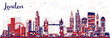 Abstract London England City Skyline with Color Buildings.