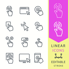 Sticker - Click - line vector icon set. Editable stroke.