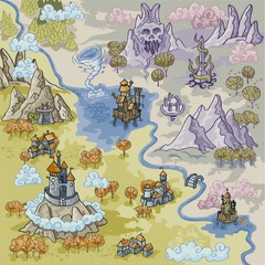 Wall Mural - Fantasy Advernture map elements with colorful doodle hand draw in vector illustration - map3