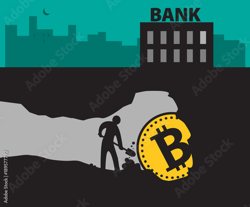 Bitcoin Mining Man At Work Kaufen Sie Diese!    Vektorgrafik Und - 