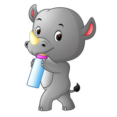 Sticker - rhino holding baby bottle with nipple