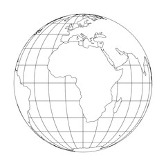 Wall Mural - Outline Earth globe with map of World focused on Africa. Vector illustration.