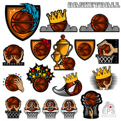 Wall Mural - Big set basketball label. Sport logo for any team or competition isolated on white