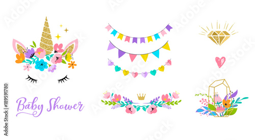 Unicorn head with flowers - card and shirt design Canvas-taulu