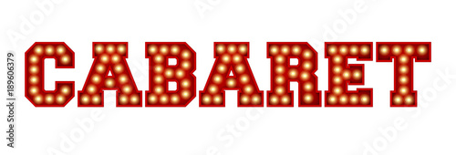 Fotografía Cabaret word made from red vintage lightbulb lettering isolated on a white