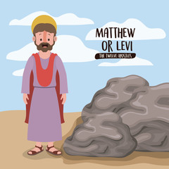 Canvas Print - the twelve apostles poster with matthew or levi in scene in desert next to the rocks in colorful silhouette vector illustration