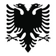 Albanian eagle with two heads. Isolated black symbol on white background. Albanian flag and coat of arms. Sign vector illustration