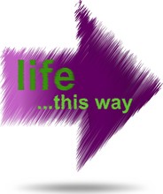 Life This Way, Hatched Text Arrow Buble In Purple Color