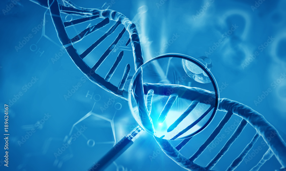 3d render of dna structure and cells, abstract background Stock Photo ...