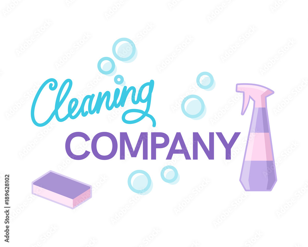 Cleaning company hand lettering with spray, sponge and bubbles template ...