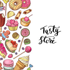 Sticker - Vector hand drawn colored sweets shop or confectionary