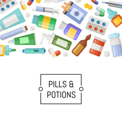 Canvas Print - Vector medicines, pills and potions background