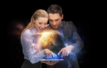 Wall Mural - businesspeople with tablet pc and planets in space