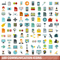 Poster - 100 communication icons set, flat style