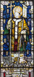 LONDON, GREAT BRITAIN - SEPTEMBER 17, 2017:  The St. Augustine of Canterbury on the stained glass  in church St. Barnabas by Martrin Travers 1945.