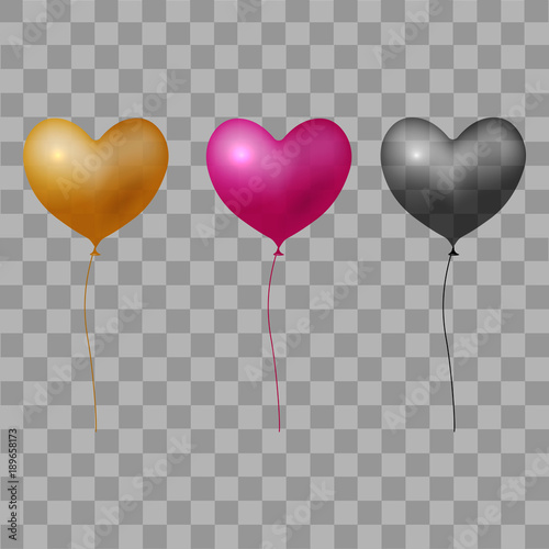 Red Black And Gold Balloon Hearts On Transparent Background