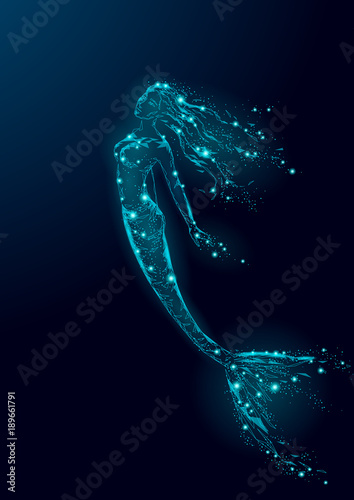 Cuadros en Lienzo Low poly mermaid triangle myth creature fairy fantasy mystic