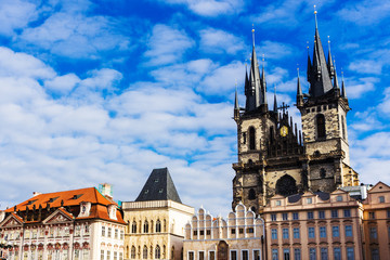 Wall Mural - Travel in Prague, Church of Our Lady before Tyn on Old Town Square, Staromestske namesti, and The Church of St Nicholas, Praha, Czech Republic