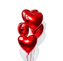 Valentine's Day. Air Balloons. Bunch Of Red Heart Shaped Foil Balloons Isolated On White Background
